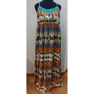 Mossimo Supply Co Maxi Dress Size XXL Macrame Bead Detail Aztec Vacation Dress